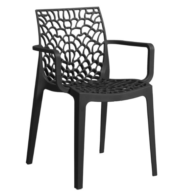 Producto - Sillón Silla GruvyerJardín Plástico Reforzado Apoyabrazo X4 Apilable Negra