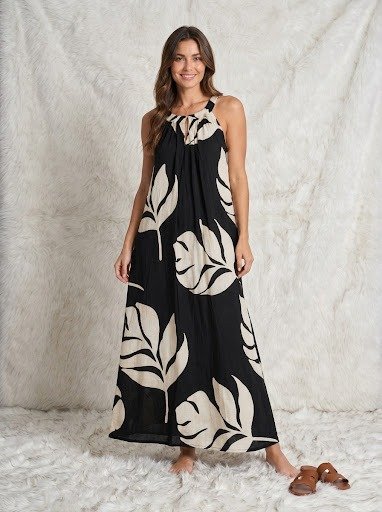 Producto - Maxi Vestido Ibiza Fibrana Cuello Americano Negro - 0