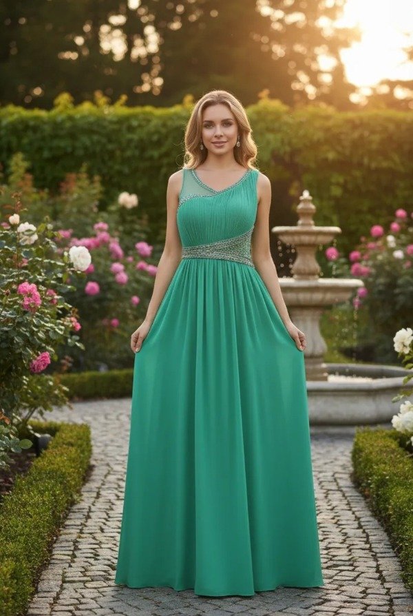 Producto - Vestido largo elegante gasa con pedrería