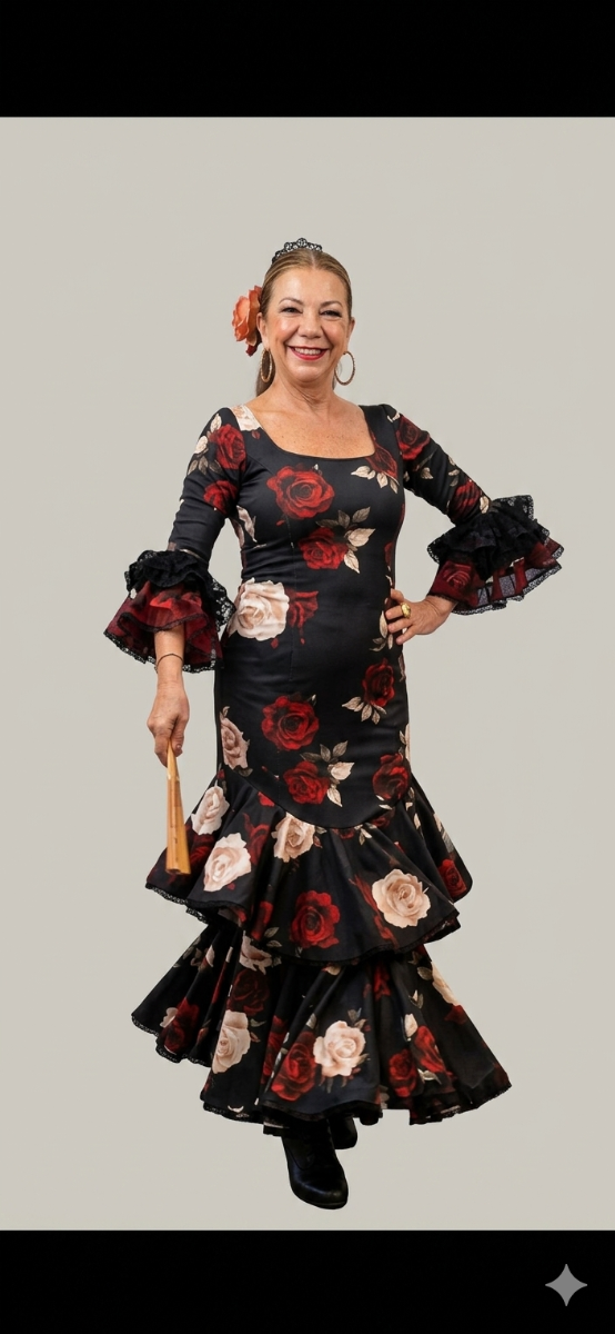 Producto - VESTIDO BURGUÉS NEGRO CON FLORES BORDO TM/L