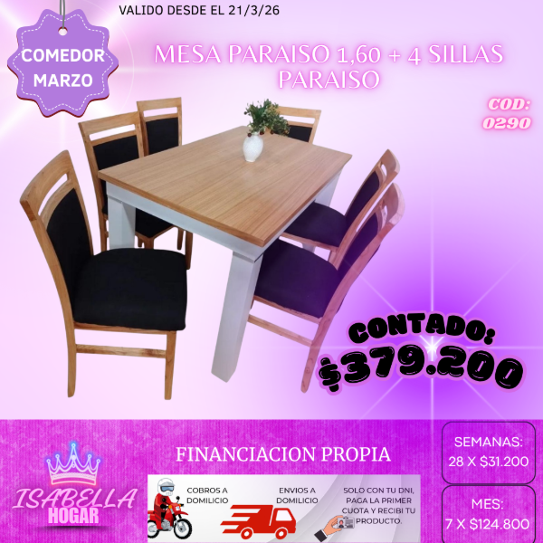 Producto - MESA 1.60 PARAISO + 4 SILLAS PARAISO