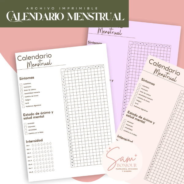 Producto - Archivo digital: Calendario menstrual