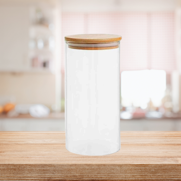 Producto - Frasco de vidrio redondo con tapa de bambú 1,2t