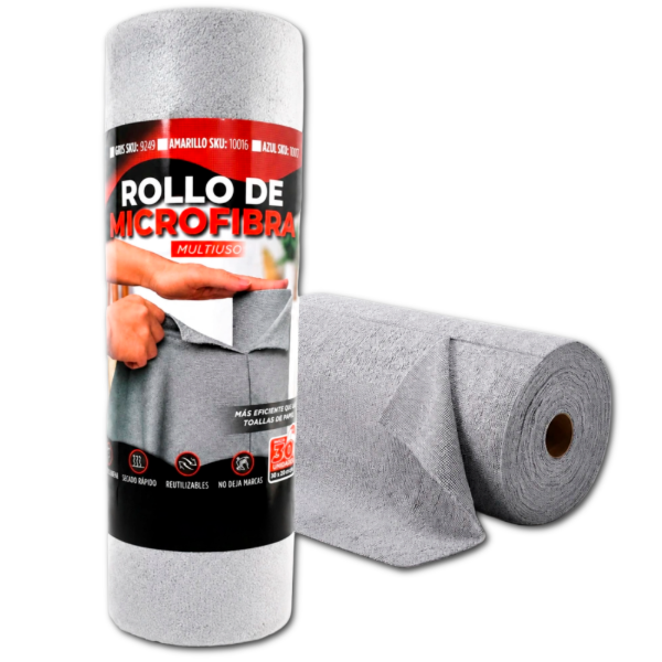 Producto - ROLLO MICROFIBRA 50 UNIDADES 30X30 200GR - GRIS REUTILIZABLES 9249