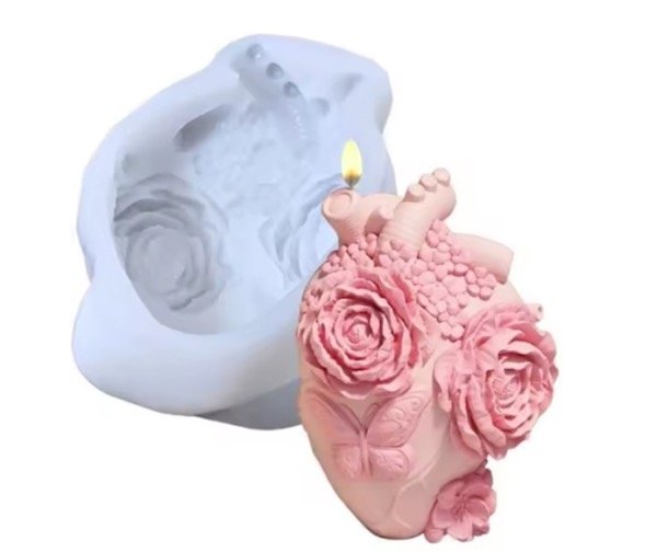 Producto - MOLDE SILICONA CORAZON HUMANO CON ROSAS