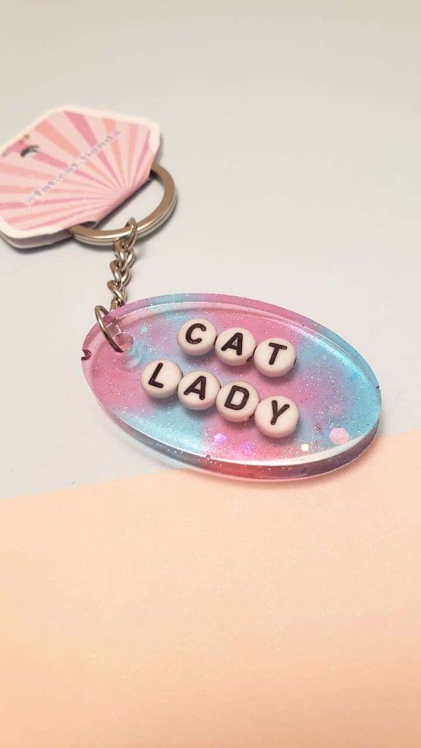 Producto - Llavero - Cat Lady (celeste y rosa)