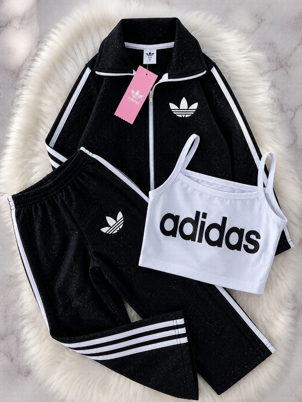 Producto - TRIO ADIDAS GLITTER NEGRO (CAMPERA + TOP + PALAZO)