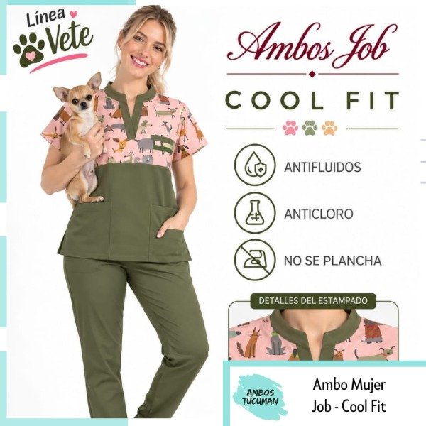 Producto - Ambo Job Verde Corte Rosa Animalitos ( Cool Fit)