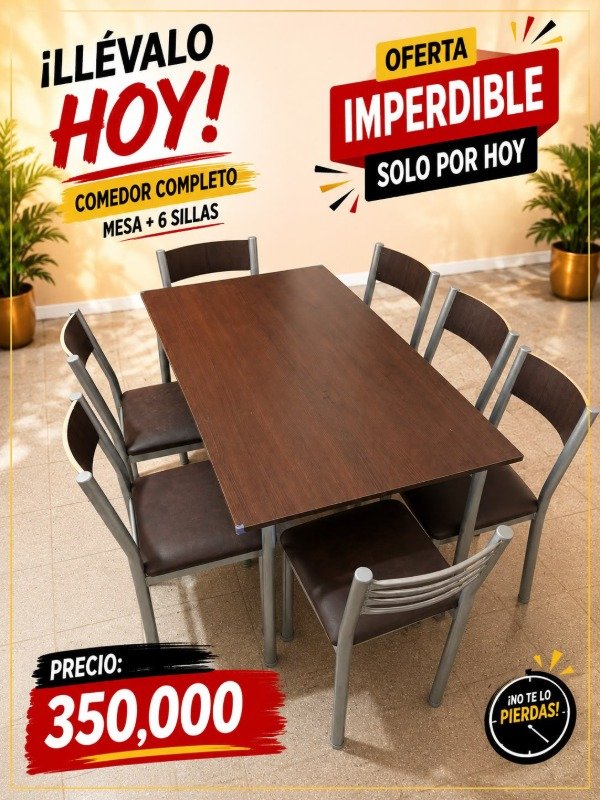 Producto - Juego de comedor: mesa y 6 sillas