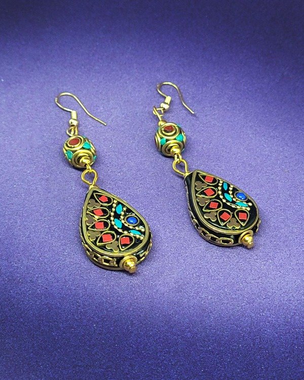 Producto - AR 968 - Aros de Nepal - Gotas de Bronce y Piedras