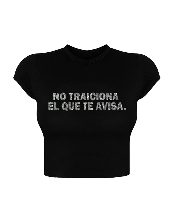 Producto - Baby tee no traiciona el que te avisa glitter