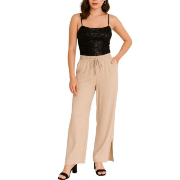 Producto - Pantalon Palazzo Beige con Tajo (Talle M)