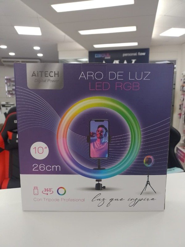 Producto - Aro de Luz Led RGB 26cm + Tripode AItech AIAL010297R