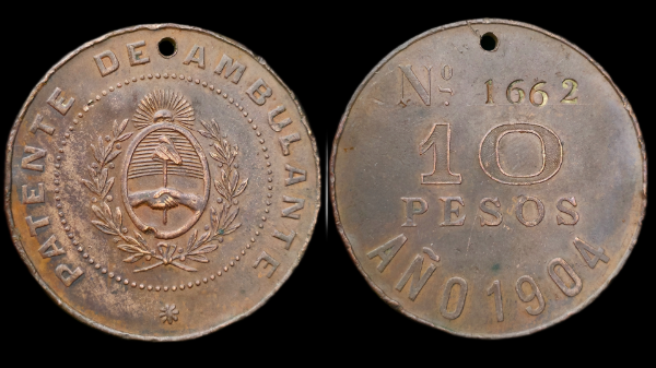 Producto - Patente de Vendedor Ambulante 10 Pesos 1904 (Vía pública)