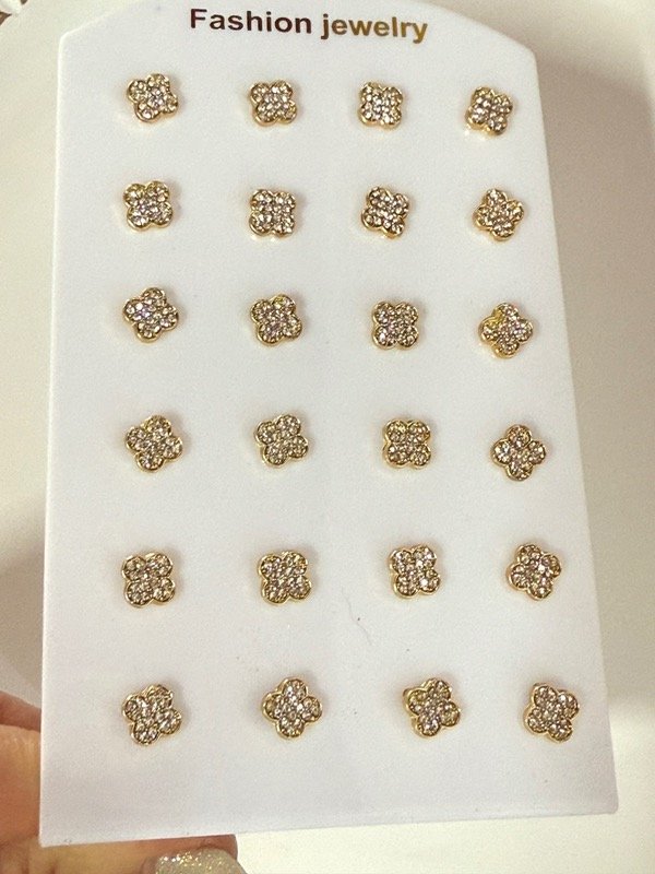 Producto - AD393 Blíster aros x 12 van cleef con strass acero dorado