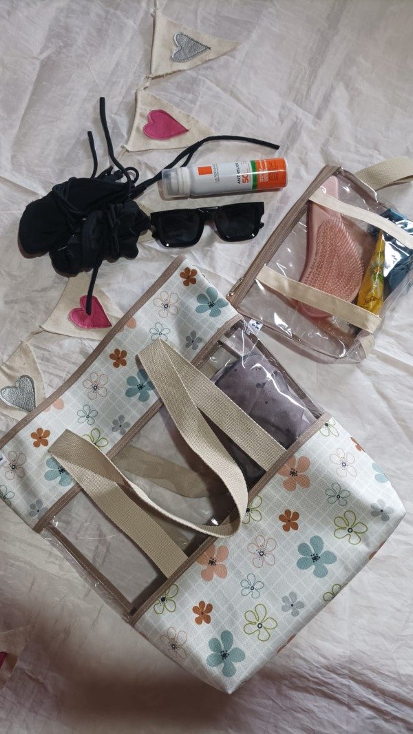 Producto - Bolso Playero florcitas nude