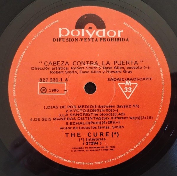 Producto - THE CURE Cabeza Contra La Puerta Vinilo LP PROMOCIONAL Arg 1986 - 1