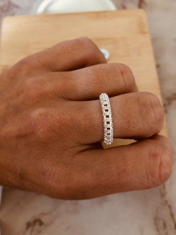 Producto - Anillo Trenzado micropave Acero Blanco