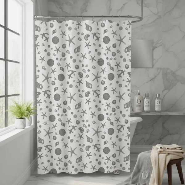 Producto - CORTINA PARA BAÑO IMPERMEABLE METALLIC PEVA ESTRELLA DE MAR