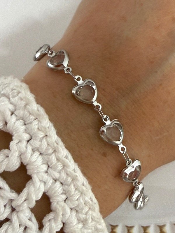 Producto - P738 Pulsera corazones cubik cristal 19 cm acero quirúrgico