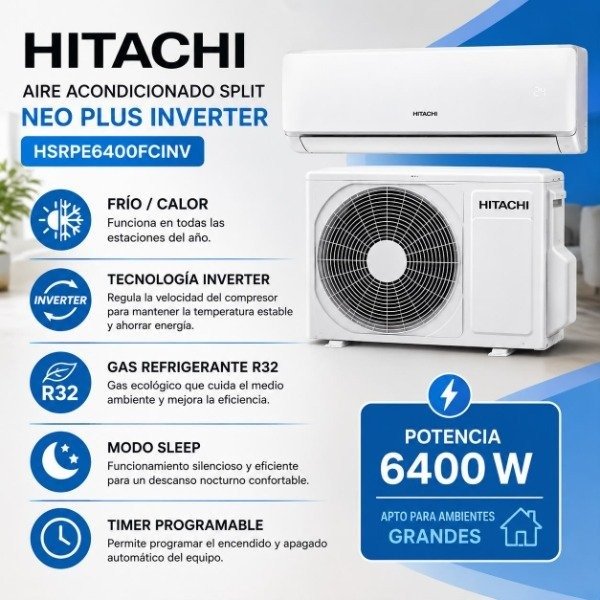 Producto - AIRE ACONDICIONADO HITACHI 6400W NEO PLUS INVERTER FRIO/CALOR HSRPE6400FCINV-F