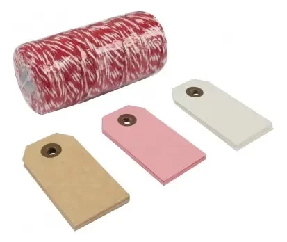 Producto - Set Tags 30pcs C/ Hilo 70x35mm CORDEL ROJO
