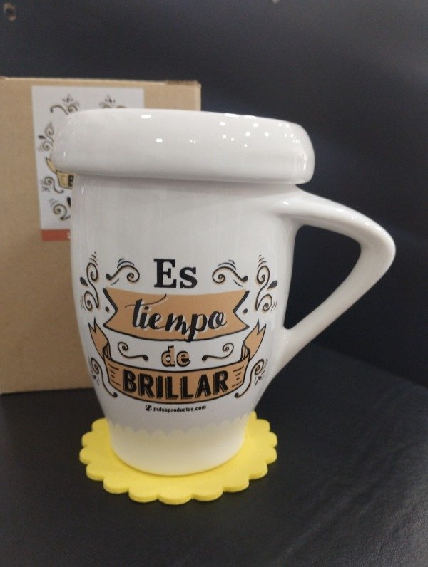 Producto - TAZA CON TAPA ES TIEMPO DE BRILLAR