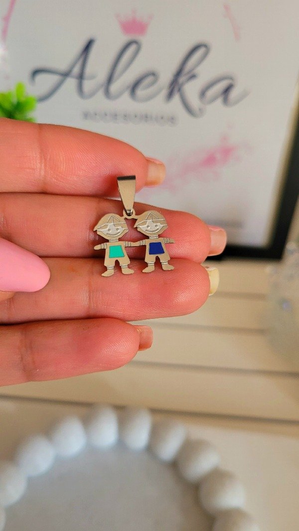 Producto - Dije dos nenes esmaltados de acero quirúrgico - 0