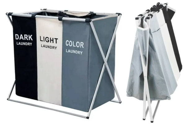 Producto - Organizador Plegable Triple - Ropa Sucia Negro/gris/claro