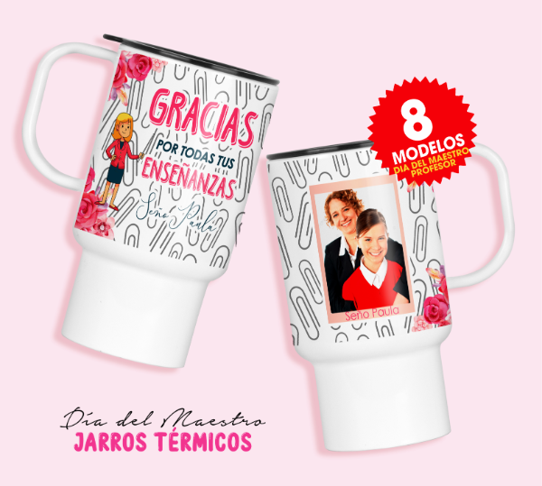Producto - Plantillas Sublimar Jarros Térmicos Dia del Maestro Fotos Frases #J128