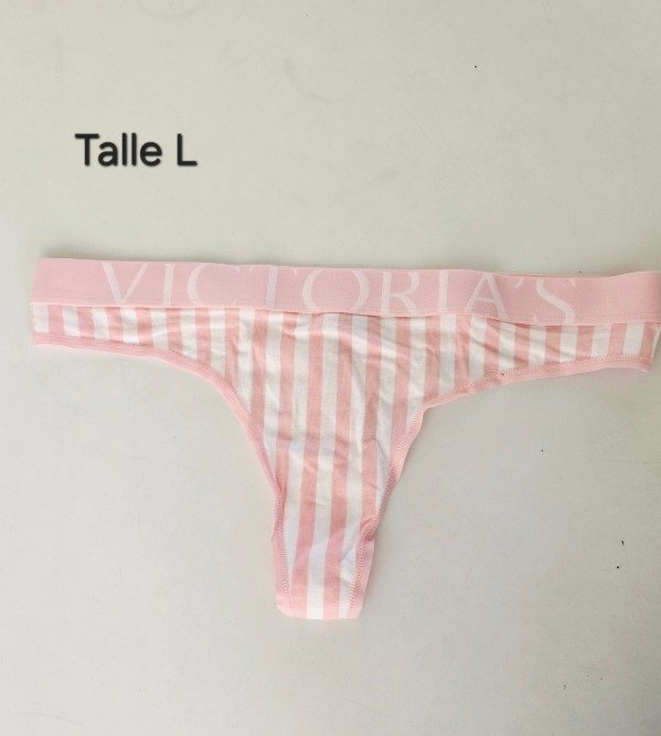 Panty thong Victoria's secrets talle L rayada rosa