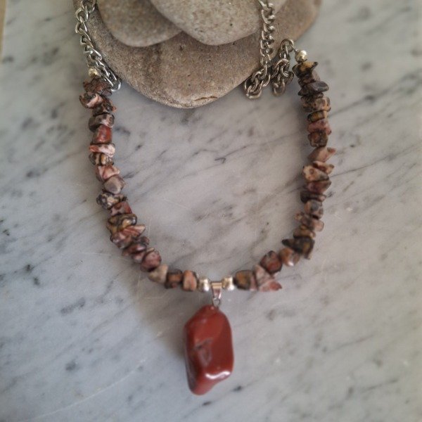 Producto - Collar Jaspe Leopardo y Rojo (dije y escallas)