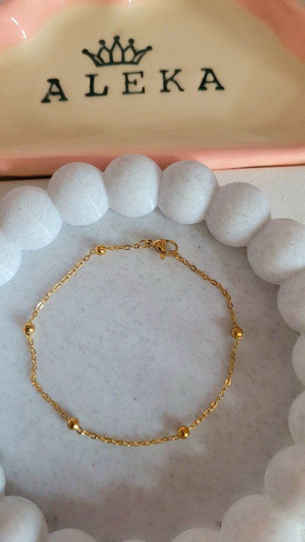 Producto - Pulsera(4.0mm)espejito con bolitas de acero dorado - 1