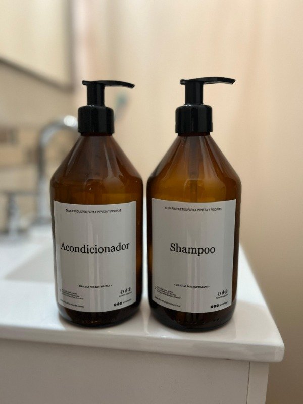 Producto - Botella dispenser ambar de vidrio c/etiqueta DECO 500cc