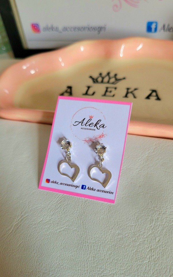 Producto - Aros pasantes corazón con strass de acero blanco - 1
