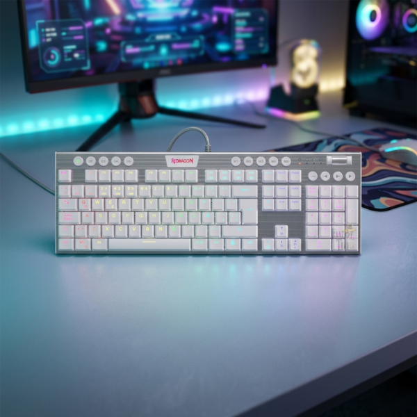 Producto - Teclado REDRAGON K619 Horus FS White Red Switch Spanish Cableado