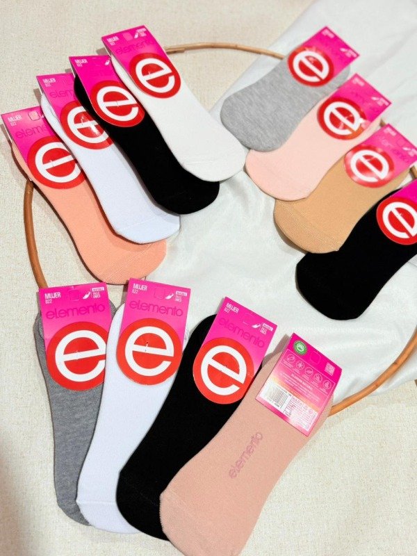 Producto - Pack x 12 ELEMENTO MEDIAS INVISIBLES DAMA LISAS-ESTAMPADA-TODAS NEGRAS