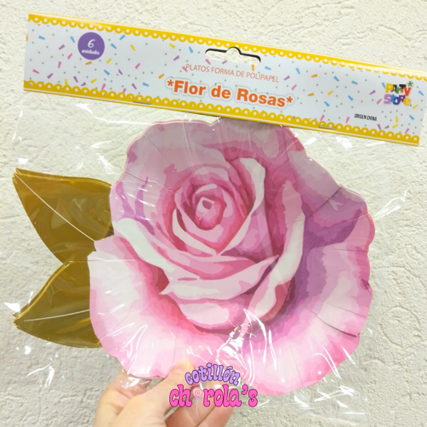Producto - PLATO FLOR DE ROSAS - 6 UNIDADES