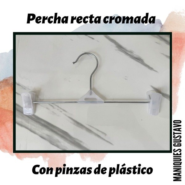 Producto - Percha recta cromada con pinzas de plástico