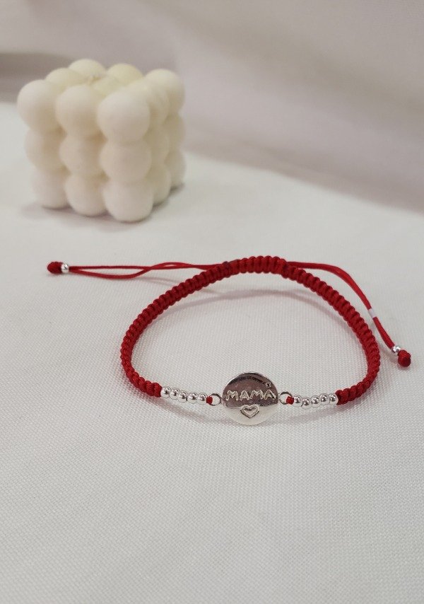 Producto - Pulsera roja mamá plata