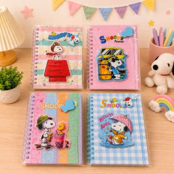 Producto - Cuaderno A5 con Cartuchera Sobre PVC y Dije Snoopy