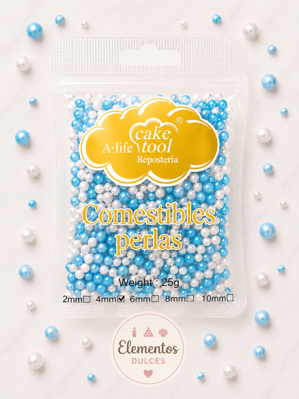 Producto - PERLA CELESTE Y BLANCA 4MM COMESTIBLE