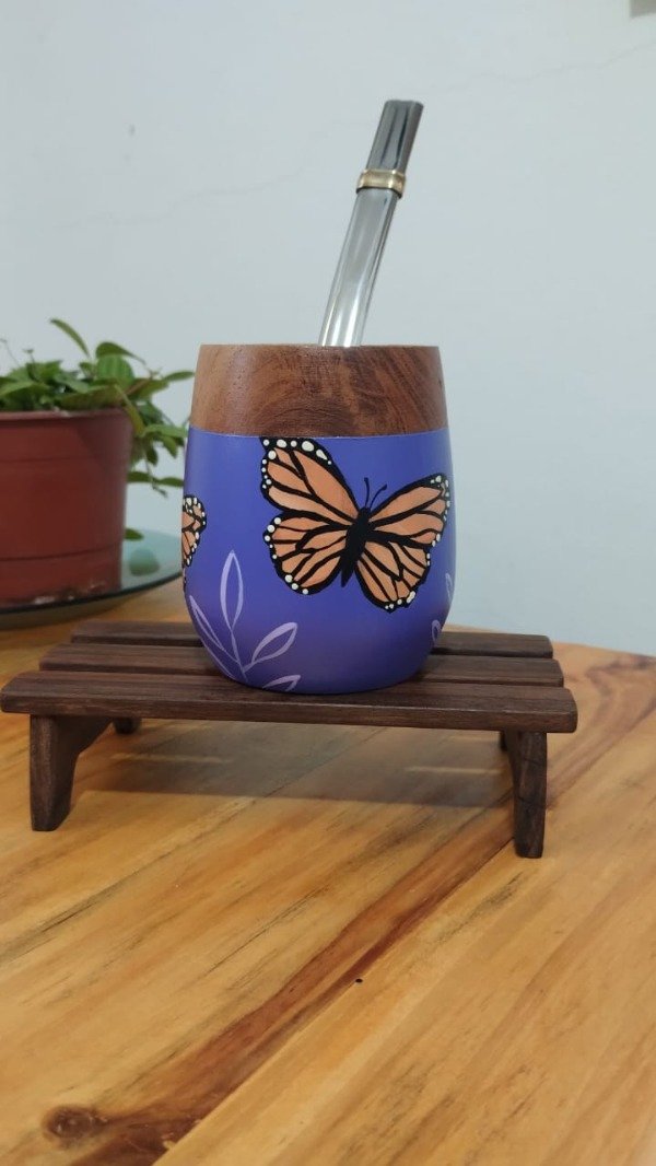 Producto - Mate Mariposa Violeta (con bombilla) POR ENCARGUE