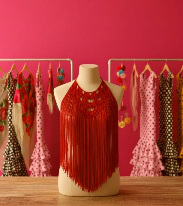 Producto - Collar De Flecos De Seda XL Rojo