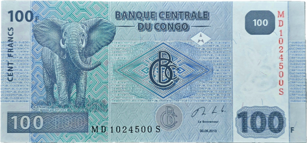 Producto - República del Congo 100 Francos (2013) Elefante africano Pick.98b Unc - 0