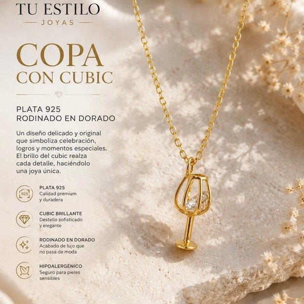 Producto - Collar dije Copa con cubic en Plata 925 Dorado - 1
