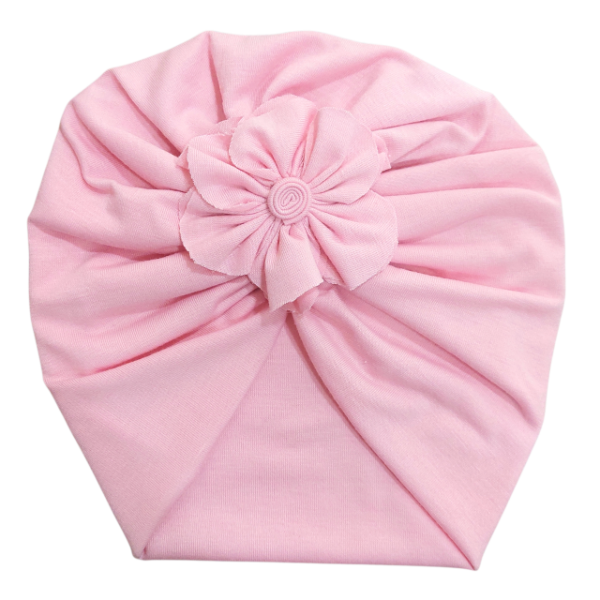 Producto - Turbante beba liso con flor rosa