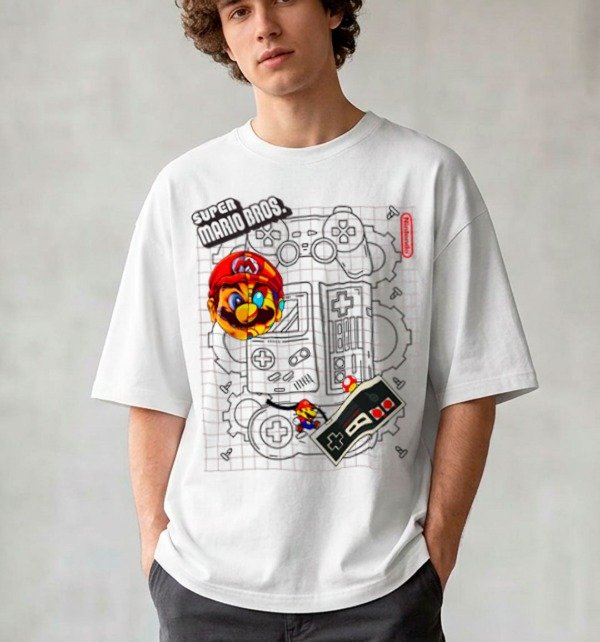 Producto - Remera Estampada Mario Overzize Blanca