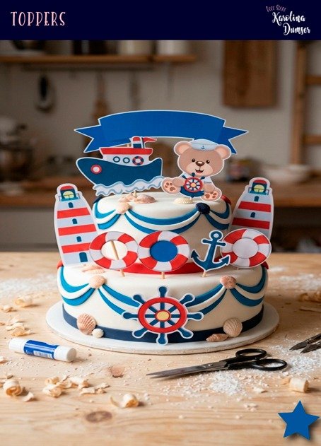 Producto - Cake Topper Osito Marinero Imprimible. Figuras Adorno
