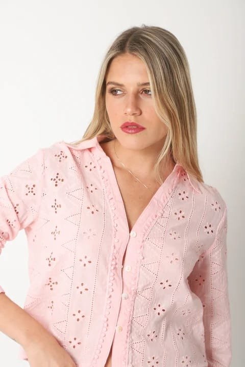 Producto - Camisa ML broderie Rosa bebe